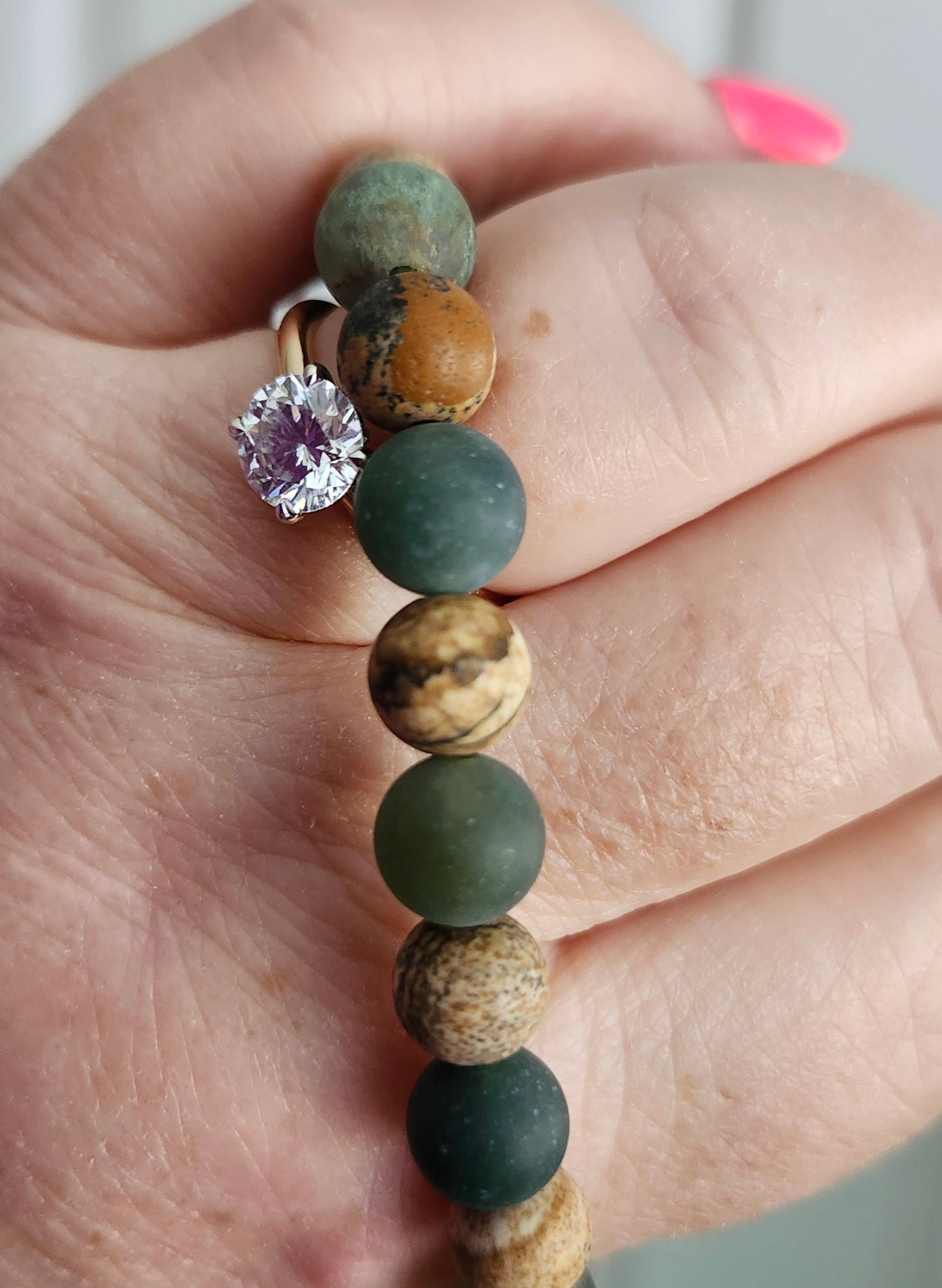 Matte Picture Jasper Green Agate Bracelet