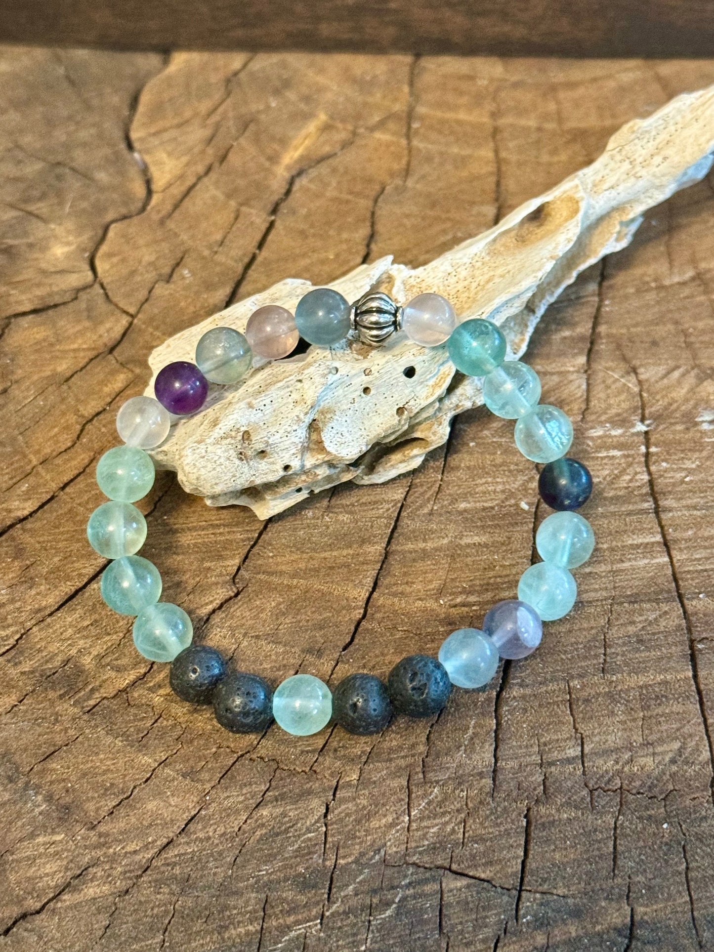 8mm Purple Fluorite & Black Lava Essential Oil Bracelet