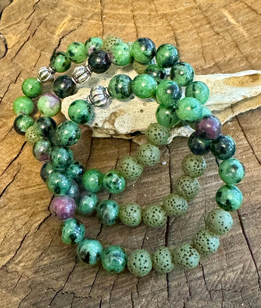 8mm Ruby Zoisite & Lava Bracelet