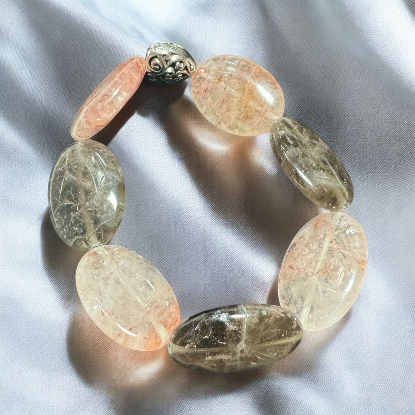 Strawberry Quartz & Smoky Quartz Oval Bracelet