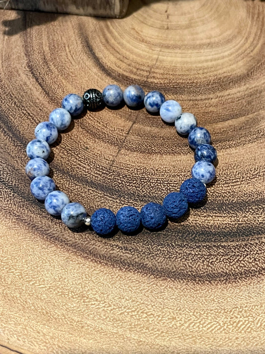 8MM Blue Spot Jasper & Lava Stone Essential Oil Bracelet