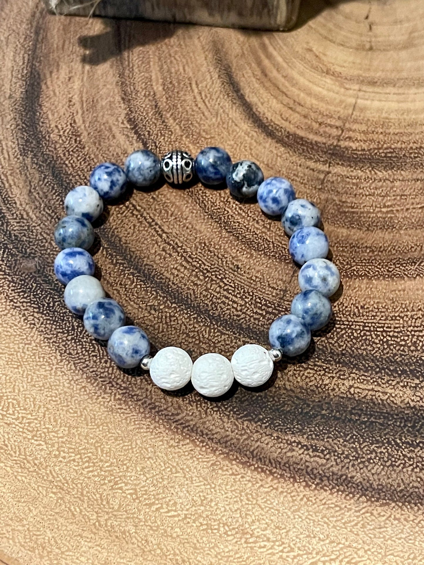 8MM Blue Spot Jasper & Lava Stone Essential Oil Bracelet