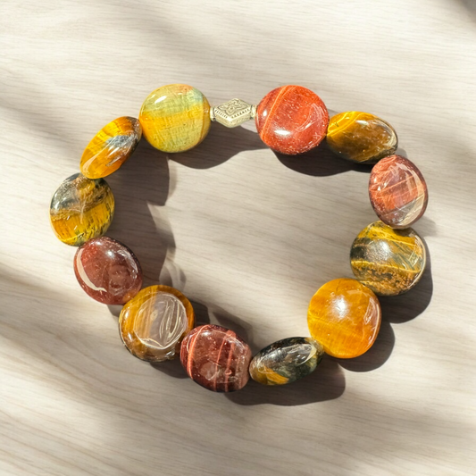 Multi Tigers Eye Puffed Disk Bracelet